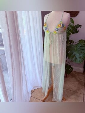 Savage X Fenty Sheer Mesh Maxi Dress Embroidered Floral Large